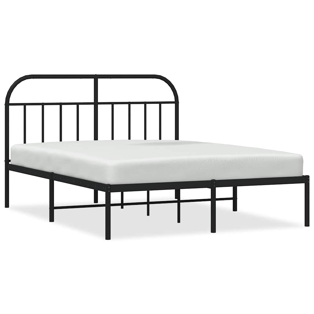 Black Metal Bed Frame with Headboard - 135x190cm, No Mattress