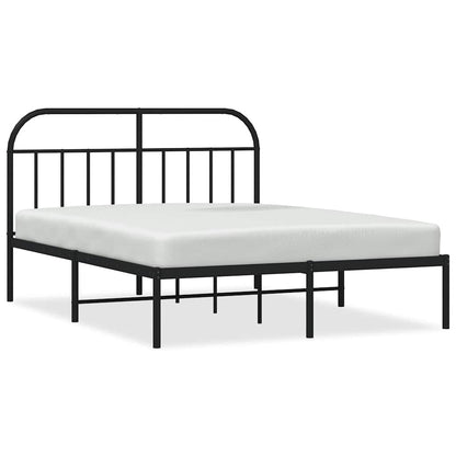 Black Metal Bed Frame with Headboard - 135x190cm, No Mattress