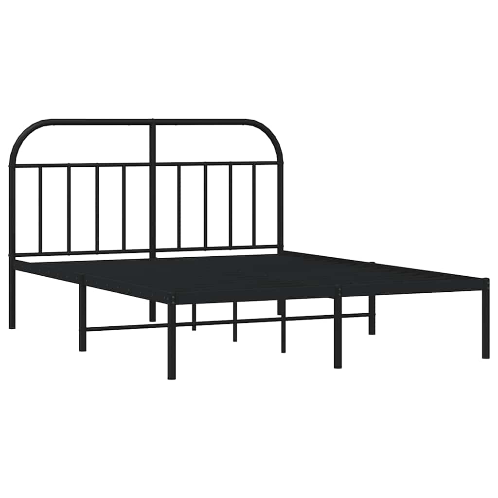 Black Metal Bed Frame with Headboard - 135x190cm, No Mattress