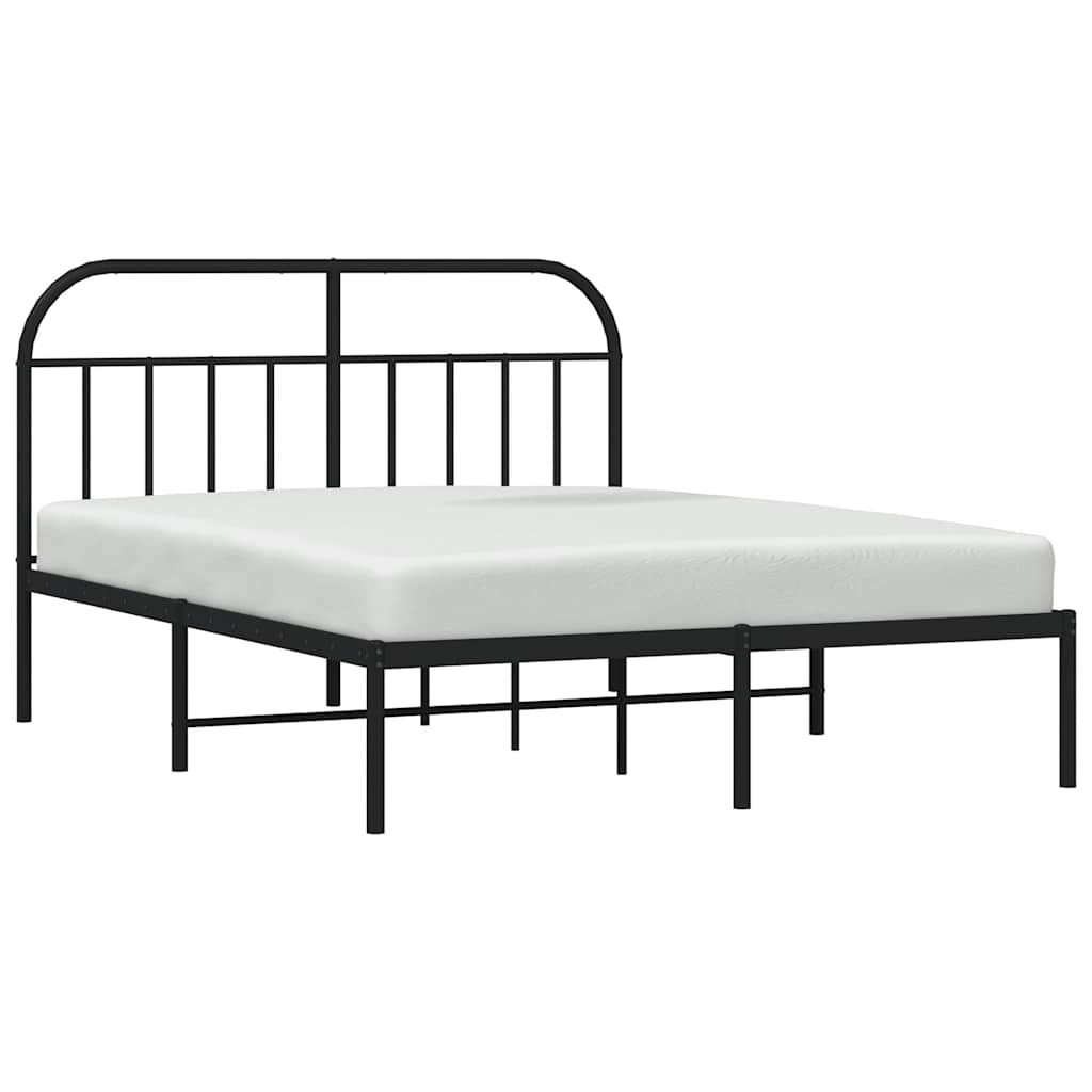Black Metal Bed Frame with Headboard - 135x190cm, No Mattress