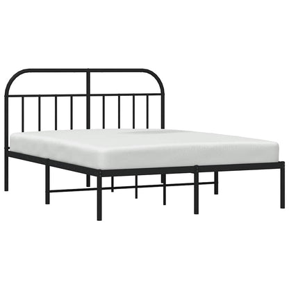Black Metal Bed Frame with Headboard - 135x190cm, No Mattress