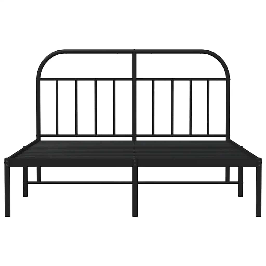 Black Metal Bed Frame with Headboard - 135x190cm, No Mattress
