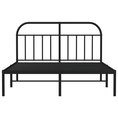 Black Metal Bed Frame with Headboard - 135x190cm, No Mattress