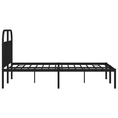 Black Metal Bed Frame with Headboard - 135x190cm, No Mattress