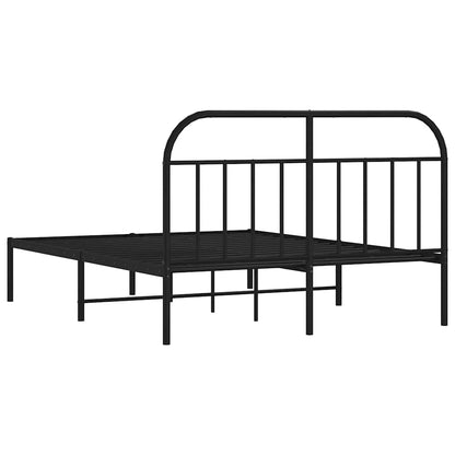 Black Metal Bed Frame with Headboard - 135x190cm, No Mattress