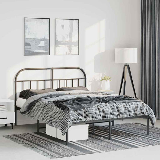 Black Metal Bed Frame with Headboard - 135x190cm, No Mattress
