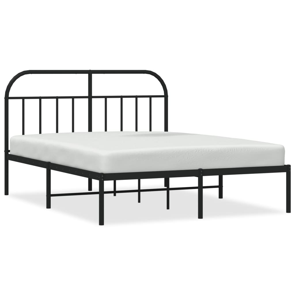 Black Metal Bed Frame with Headboard 140x200cm - Mattress Excluded