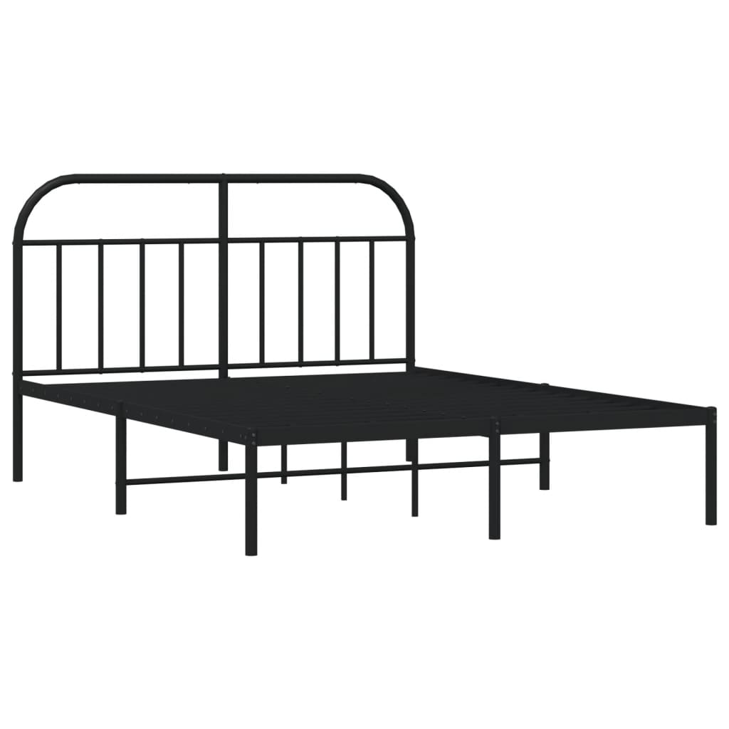 Black Metal Bed Frame with Headboard 140x200cm - Mattress Excluded