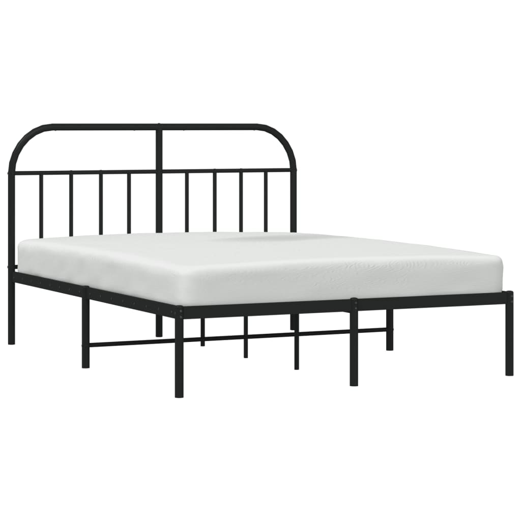 Black Metal Bed Frame with Headboard 140x200cm - Mattress Excluded
