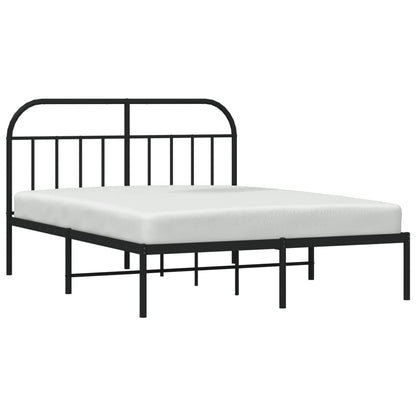 Black Metal Bed Frame with Headboard 140x200cm - Mattress Excluded