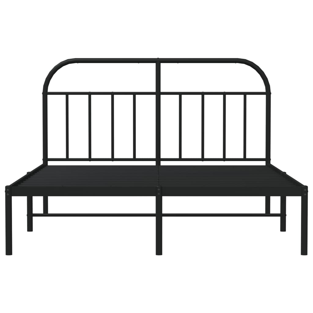 Black Metal Bed Frame with Headboard 140x200cm - Mattress Excluded