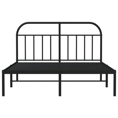 Black Metal Bed Frame with Headboard 140x200cm - Mattress Excluded