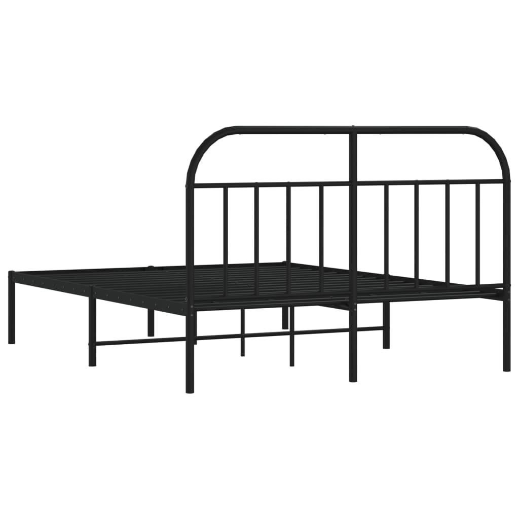 Black Metal Bed Frame with Headboard 140x200cm - Mattress Excluded