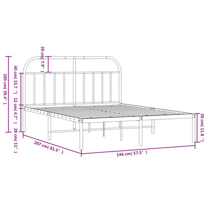 Black Metal Bed Frame with Headboard 140x200cm - Mattress Excluded