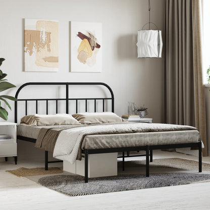 Black Metal Bed Frame with Headboard 140x200cm - Mattress Excluded