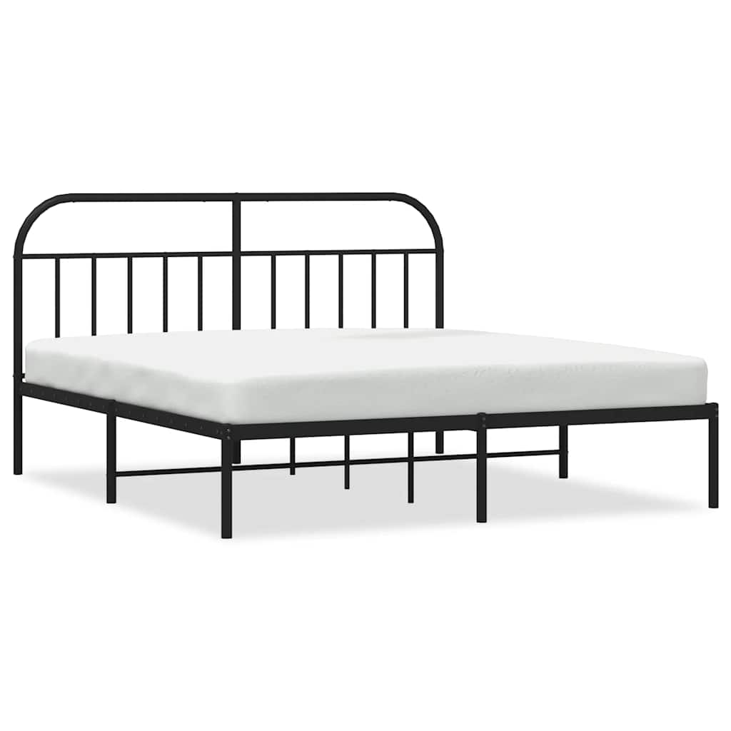 Sleek Black Metal Bed Frame with Headboard 183x213cm - No Mattress
