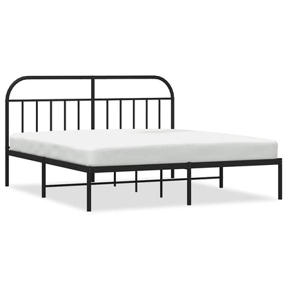 Sleek Black Metal Bed Frame with Headboard 183x213cm - No Mattress