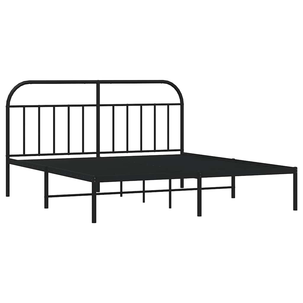 Sleek Black Metal Bed Frame with Headboard 183x213cm - No Mattress