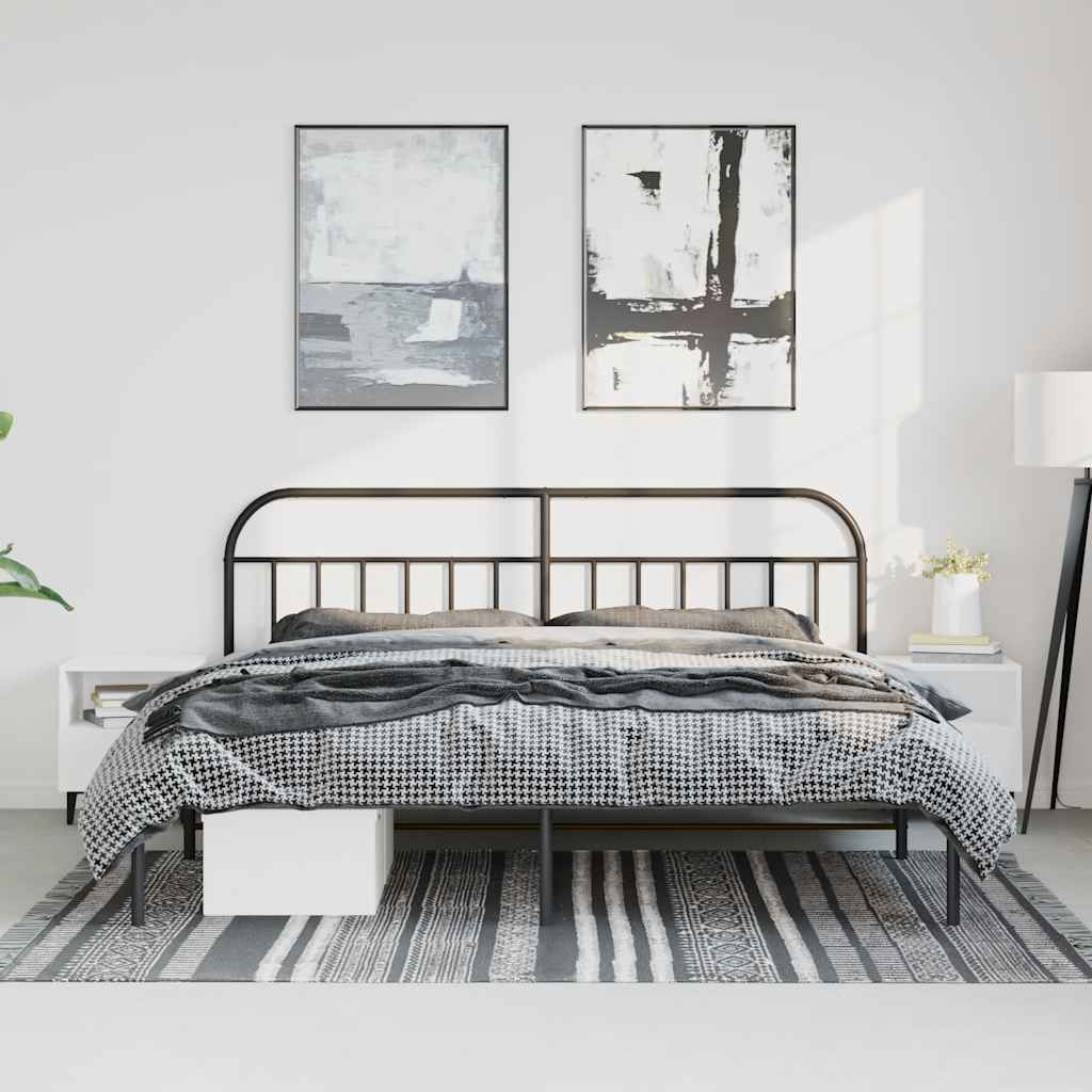 Sleek Black Metal Bed Frame with Headboard 183x213cm - No Mattress