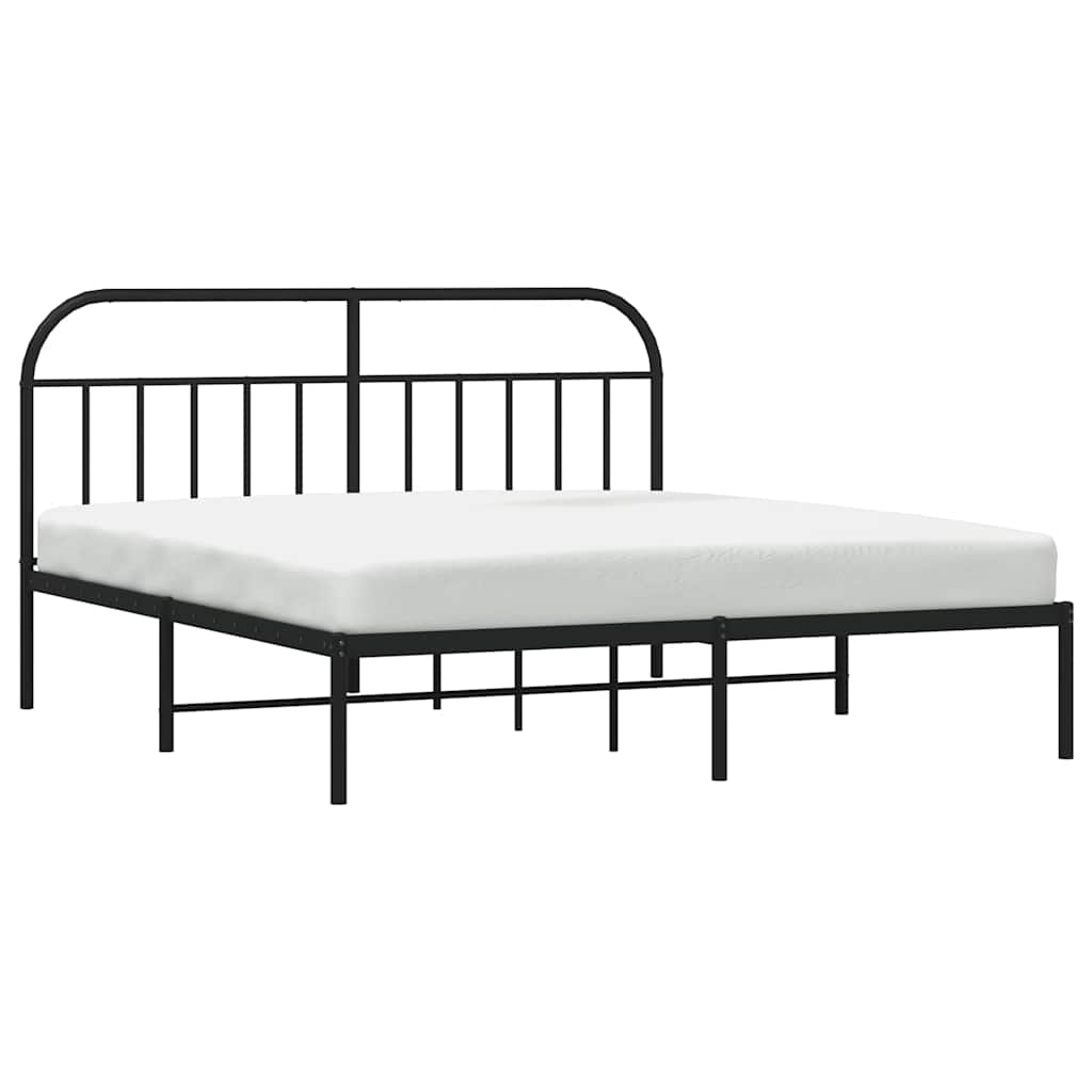 Sleek Black Metal Bed Frame with Headboard 183x213cm - No Mattress