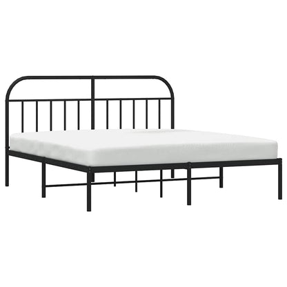 Sleek Black Metal Bed Frame with Headboard 183x213cm - No Mattress