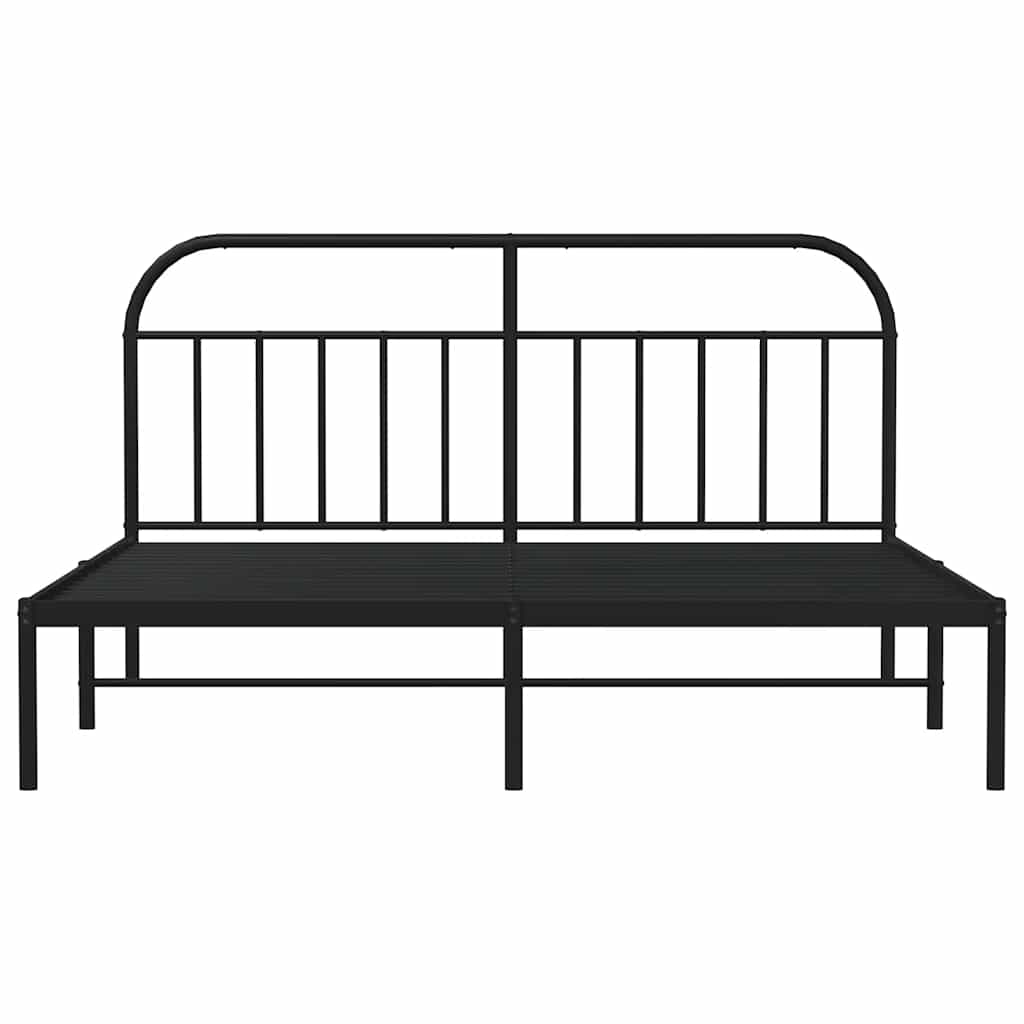 Sleek Black Metal Bed Frame with Headboard 183x213cm - No Mattress