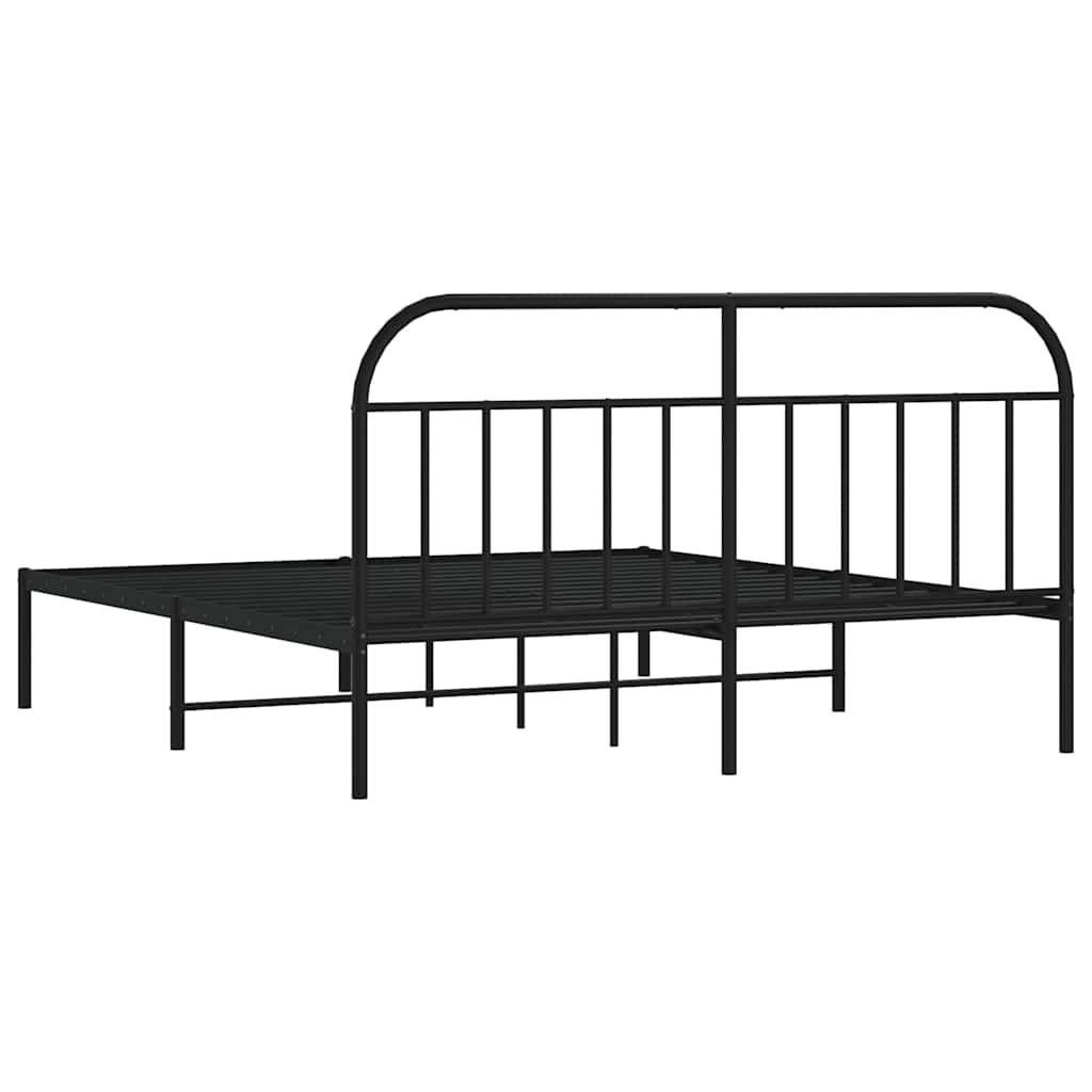 Sleek Black Metal Bed Frame with Headboard 183x213cm - No Mattress