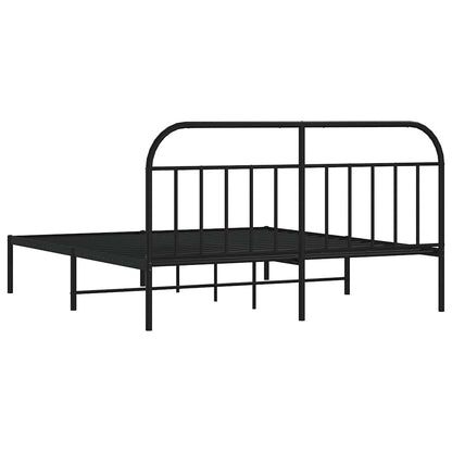 Sleek Black Metal Bed Frame with Headboard 183x213cm - No Mattress