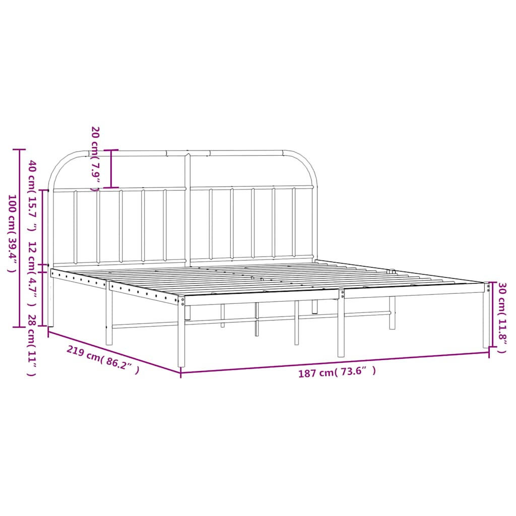 Sleek Black Metal Bed Frame with Headboard 183x213cm - No Mattress