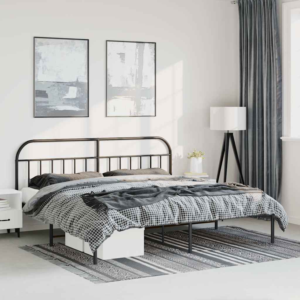 Sleek Black Metal Bed Frame with Headboard 183x213cm - No Mattress