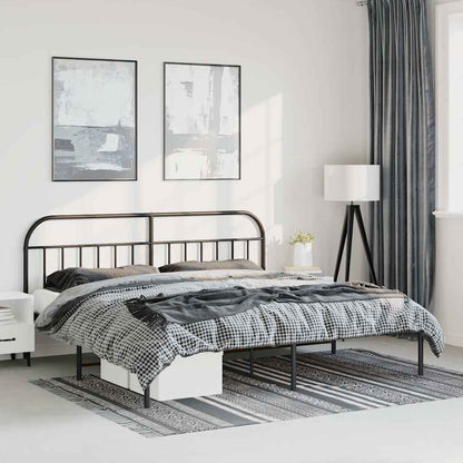 Sleek Black Metal Bed Frame with Headboard 183x213cm - No Mattress
