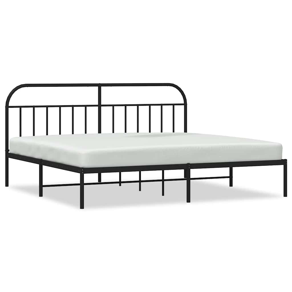 Sleek Black Metal Bed Frame with Headboard 193x203cm - No Mattress