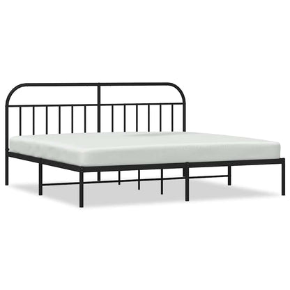 Sleek Black Metal Bed Frame with Headboard 193x203cm - No Mattress