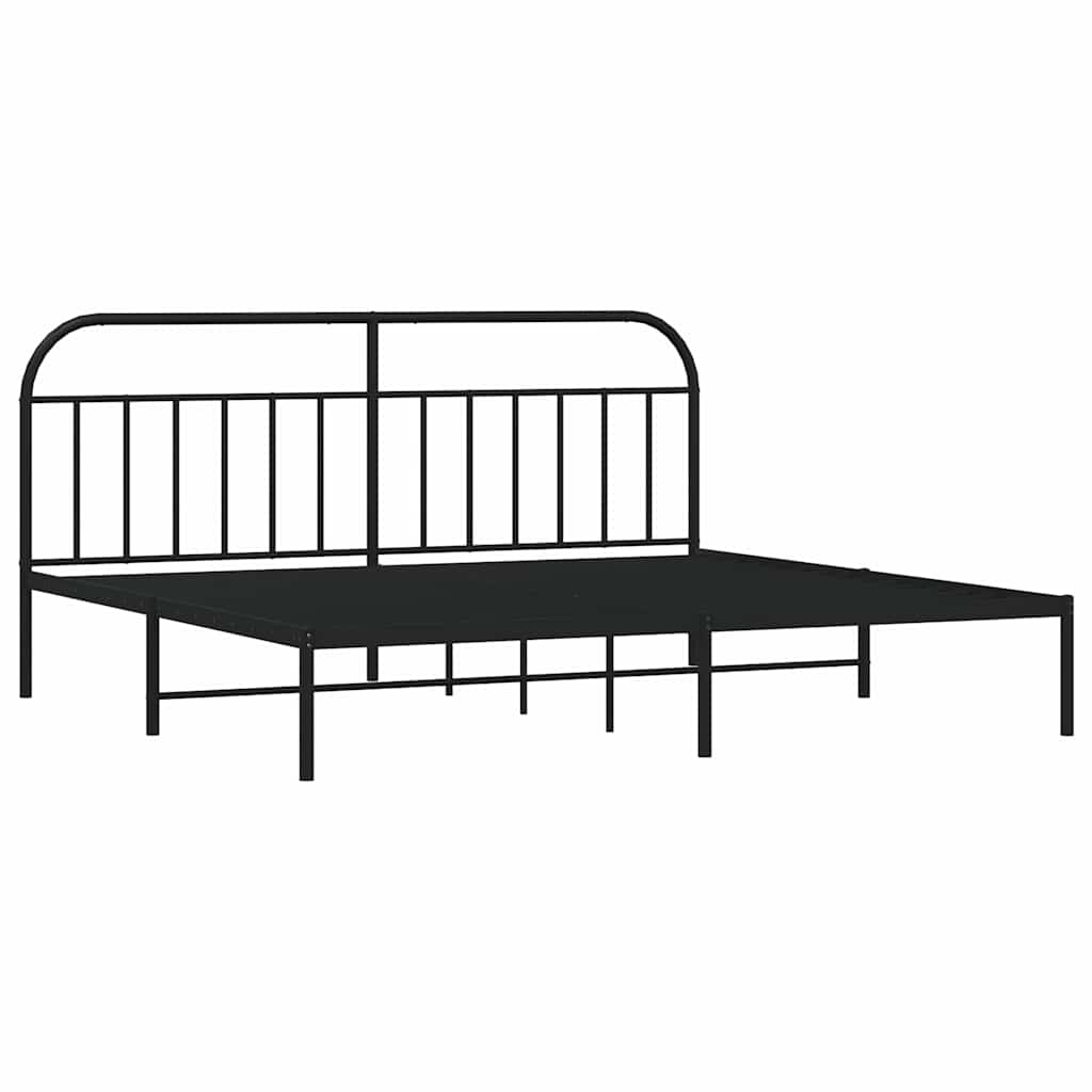 Sleek Black Metal Bed Frame with Headboard 193x203cm - No Mattress