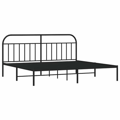 Sleek Black Metal Bed Frame with Headboard 193x203cm - No Mattress