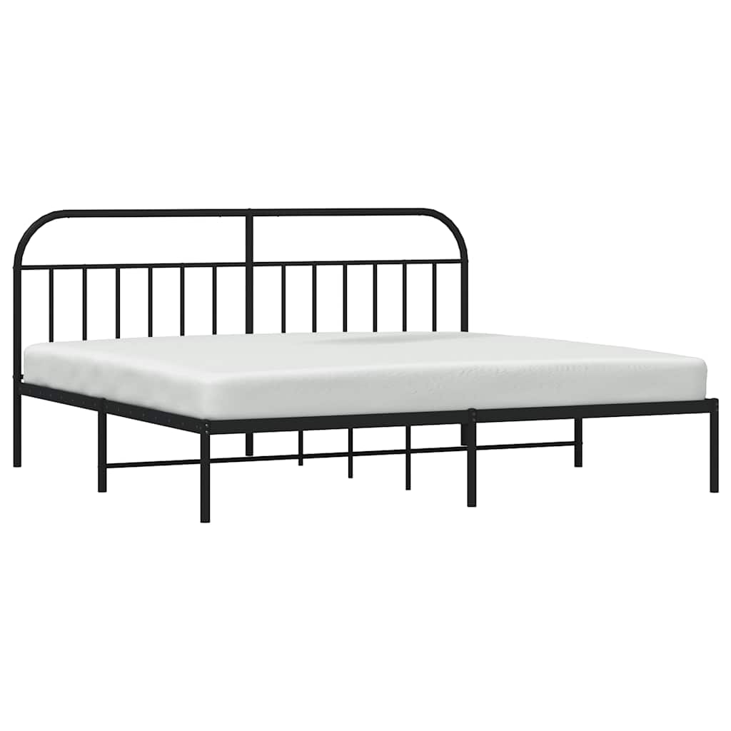 Sleek Black Metal Bed Frame with Headboard 193x203cm - No Mattress