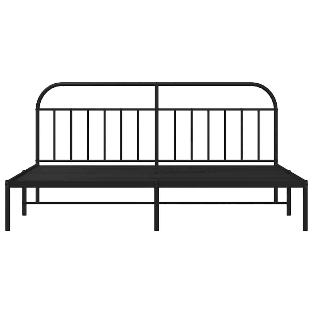 Sleek Black Metal Bed Frame with Headboard 193x203cm - No Mattress