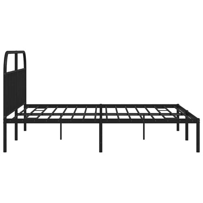 Sleek Black Metal Bed Frame with Headboard 193x203cm - No Mattress