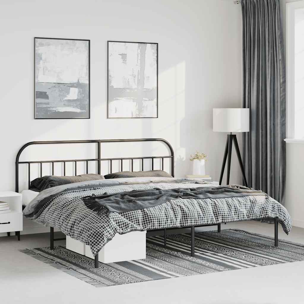 Sleek Black Metal Bed Frame with Headboard 193x203cm - No Mattress