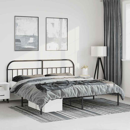 Sleek Black Metal Bed Frame with Headboard 193x203cm - No Mattress