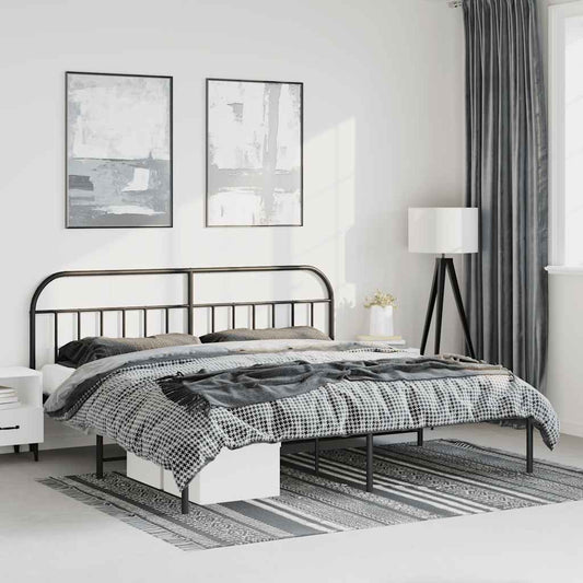 Sleek Black Metal Bed Frame with Headboard 193x203cm - No Mattress