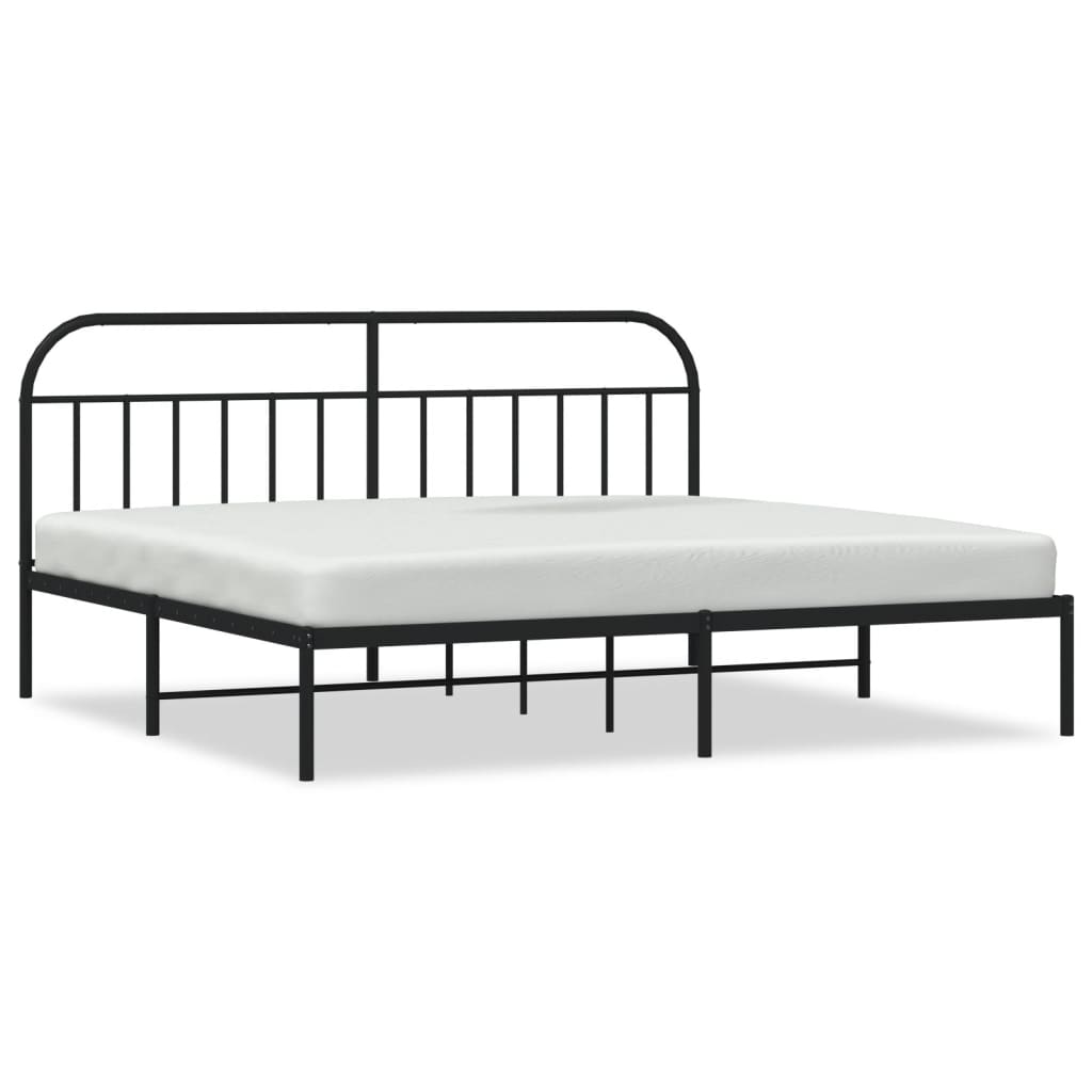 Black Metal Bed Frame with Headboard 200x200cm - No Mattress