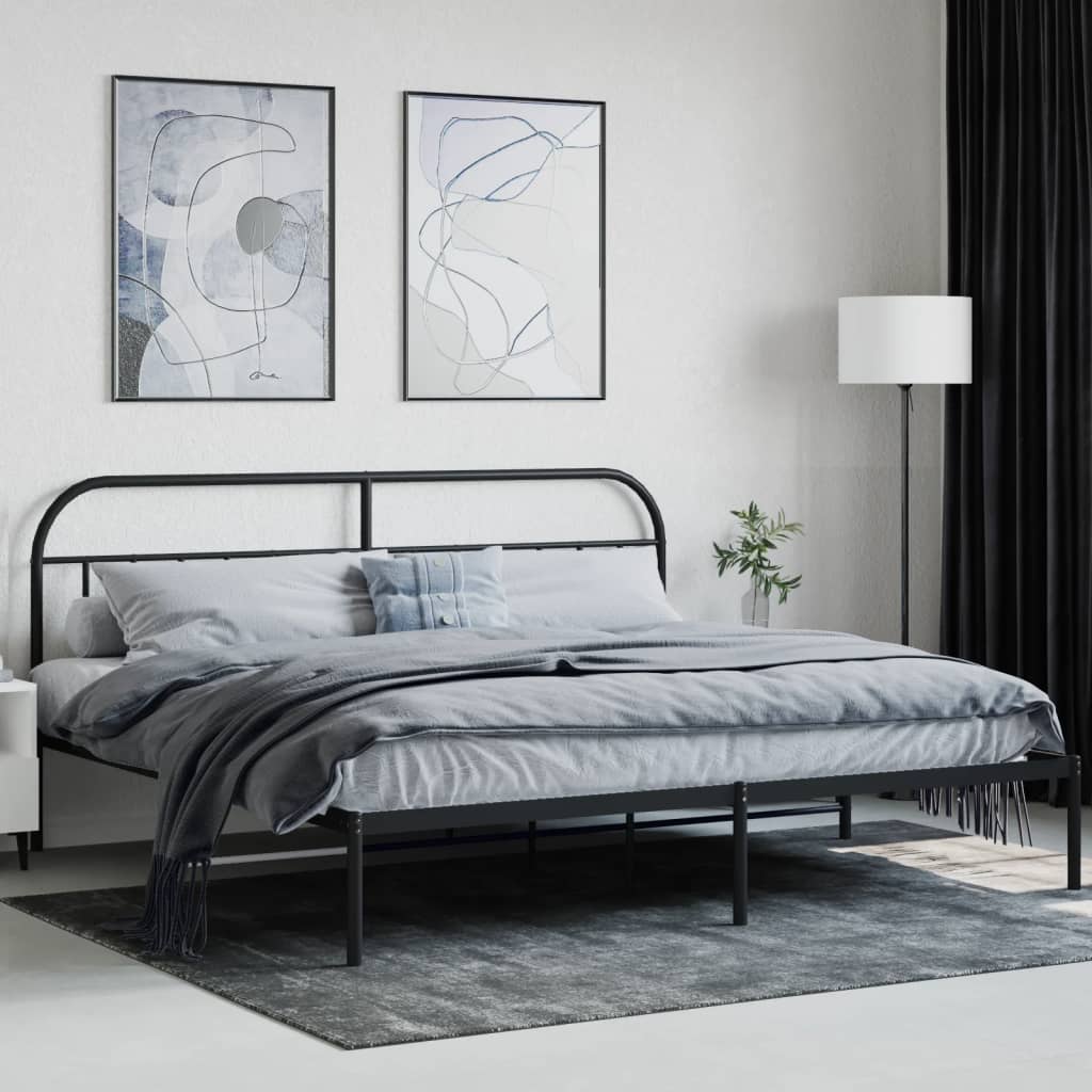 Black Metal Bed Frame with Headboard 200x200cm - No Mattress
