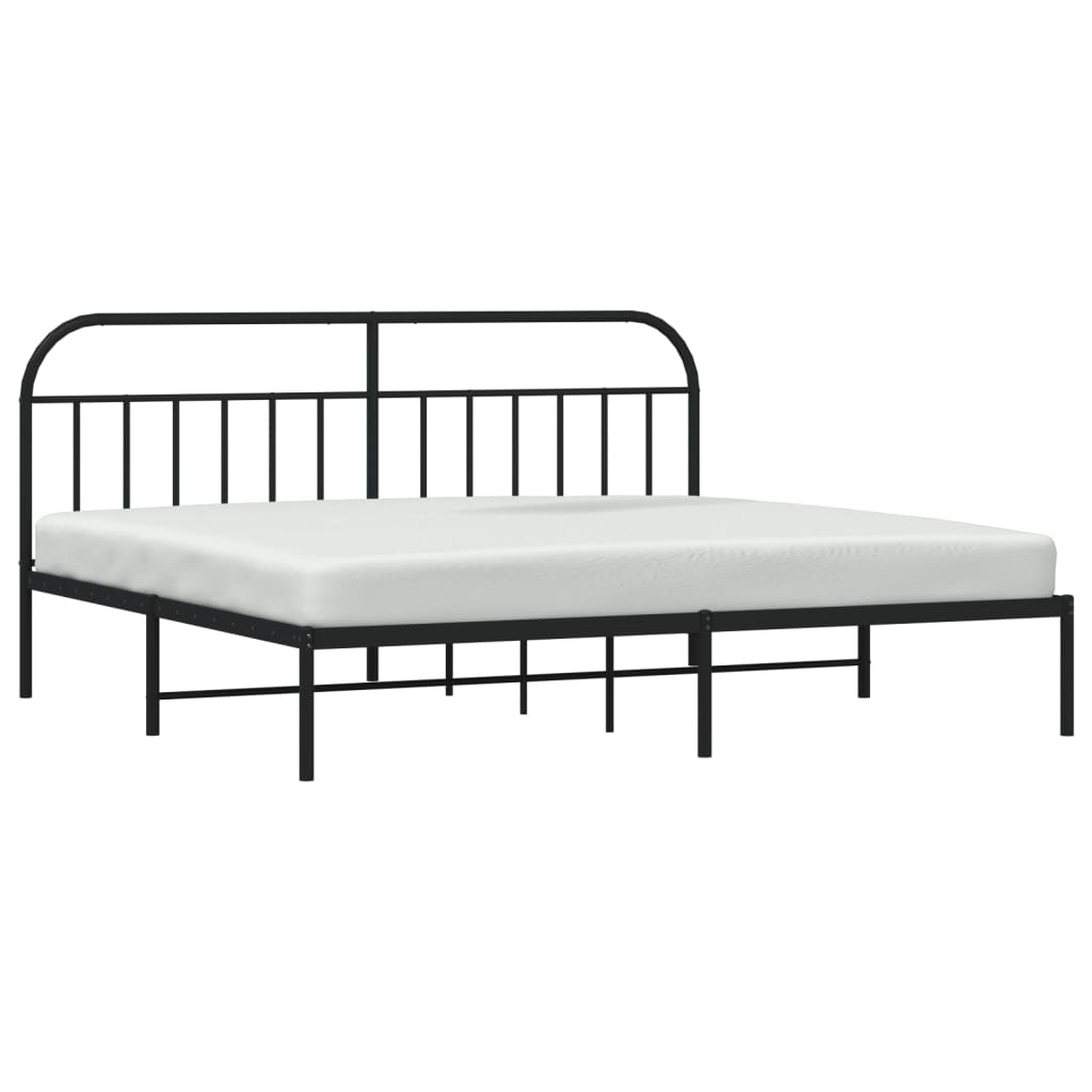 Black Metal Bed Frame with Headboard 200x200cm - No Mattress