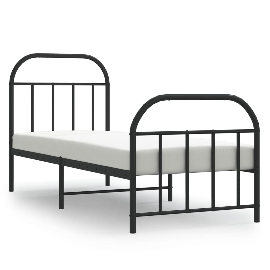 Sleek Black Metal Bed Frame w/ Footboard 75x190cm - No Mattress