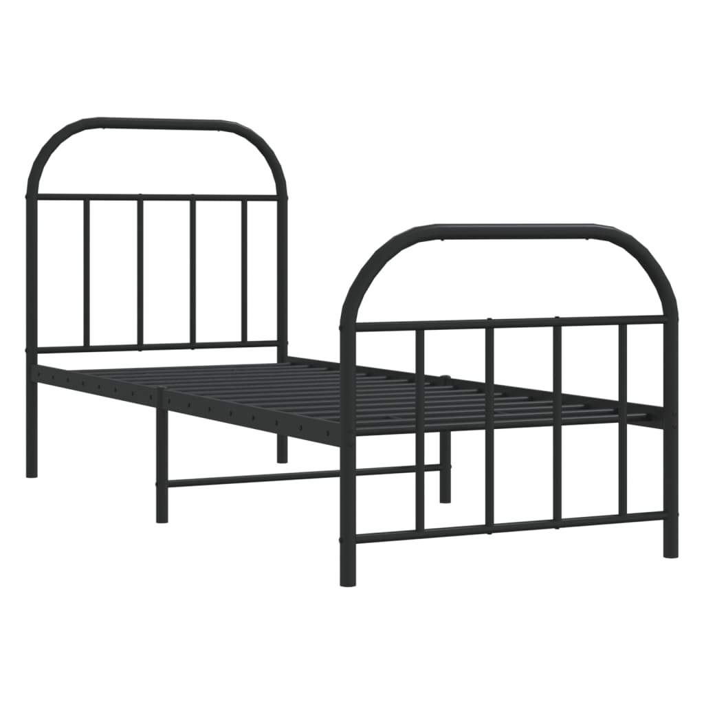 Sleek Black Metal Bed Frame w/ Footboard 75x190cm - No Mattress