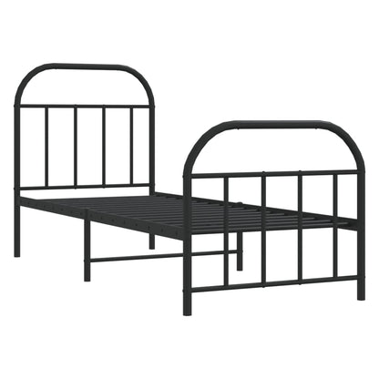 Sleek Black Metal Bed Frame w/ Footboard 75x190cm - No Mattress