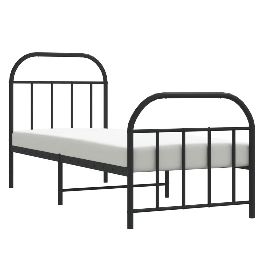 Sleek Black Metal Bed Frame w/ Footboard 75x190cm - No Mattress