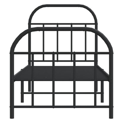 Sleek Black Metal Bed Frame w/ Footboard 75x190cm - No Mattress