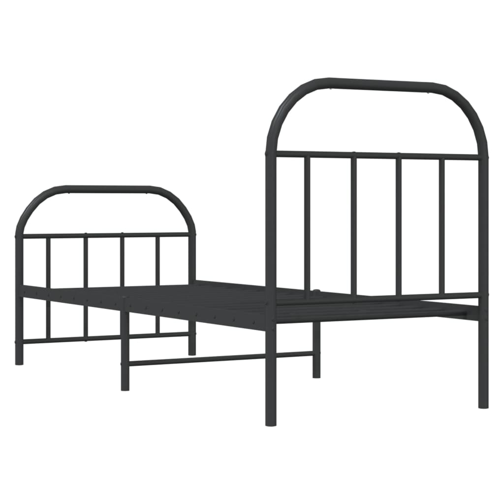 Sleek Black Metal Bed Frame w/ Footboard 75x190cm - No Mattress